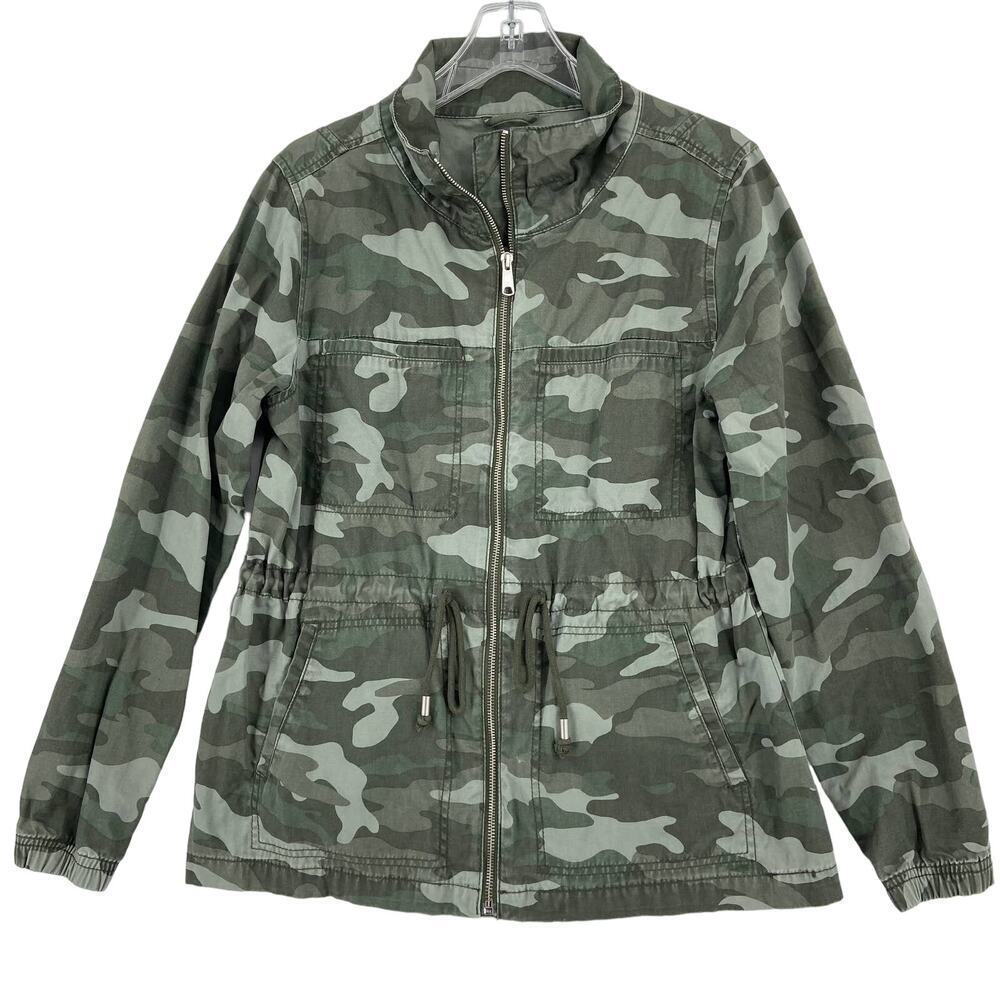 Old Navy Jacket Size L Green‎ Camouflage Utility Camo Adjustable Waist Cotton